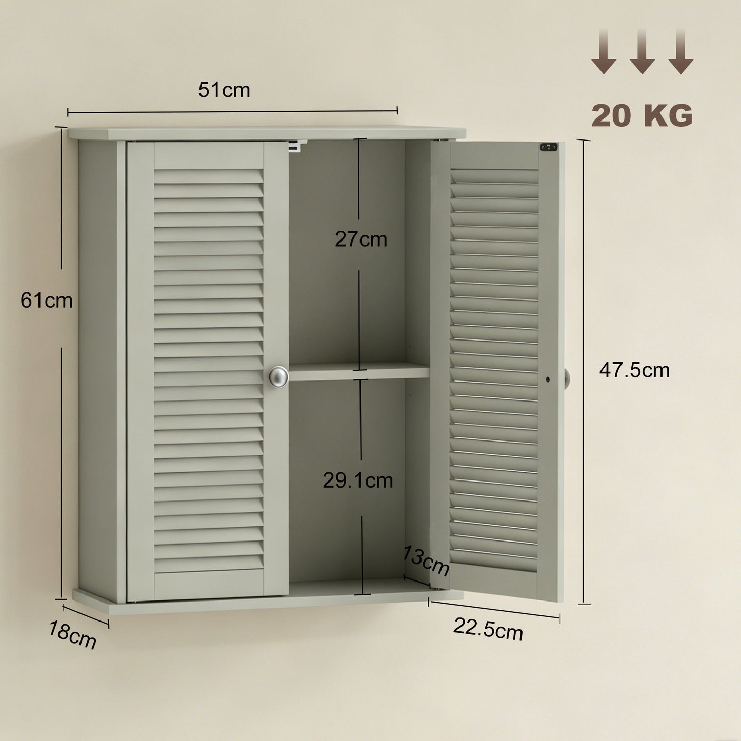 Bathroom Cabinet with Adjustable Shelf, Light Green