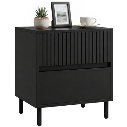 Bedside Cabinet with 2 Drawers, Storage and Steel Legs, Black