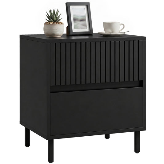 Bedside Cabinet with 2 Drawers, Storage and Steel Legs, Black