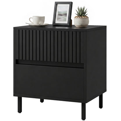 Bedside Cabinet with 2 Drawers, Storage and Steel Legs, Black