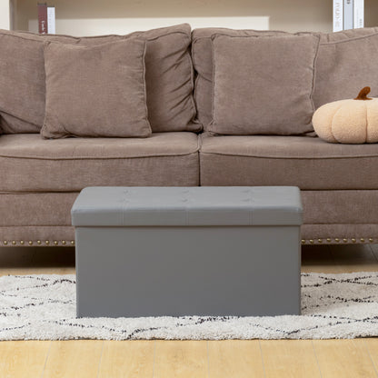 Storage Ottoman Bench, 89L PU Leather Folding Foot Rest, Grey