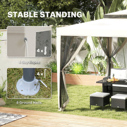 3 x 3 m Gazebo, Netting Party Tent w/ Double Tier Roof, Cream White