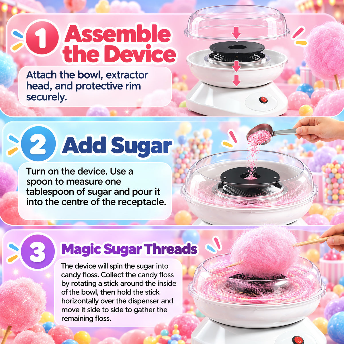 550W Candy Floss Maker with 10 Bamboo Sticks and Sugar Spoon - White