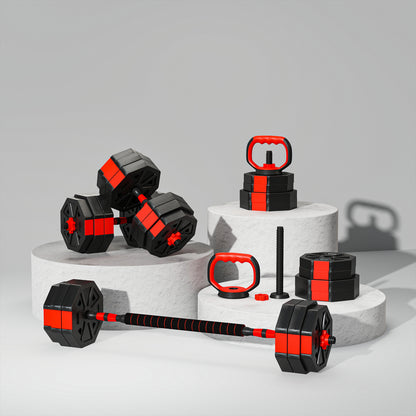 4-in-1 Adjustable Weight Dumbbells Set, 30kg Free Weights Set, Red