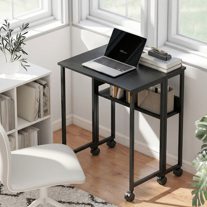 63 cm Foldable Computer Desk on Wheels for Small Spaces Black