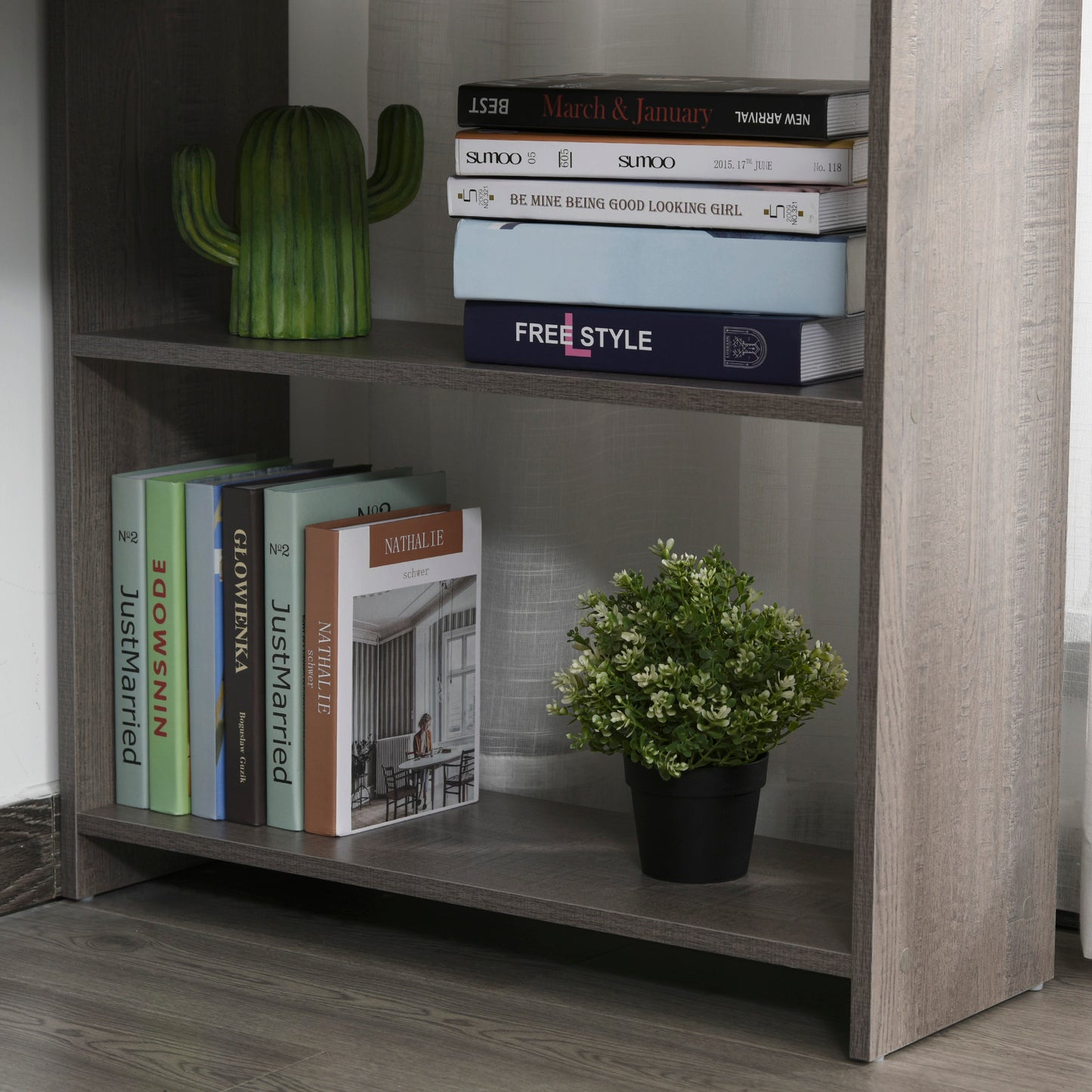 L-Shaped Corner Computer Desk w/ 2 Shelves Worktop Keyboard Tray Grey
