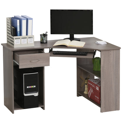 L-Shaped Corner Computer Desk w/ 2 Shelves Worktop Keyboard Tray Grey
