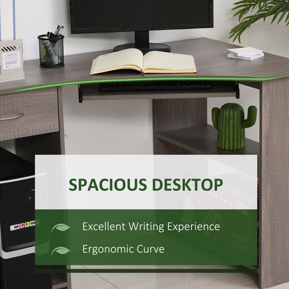 L-Shaped Corner Computer Desk w/ 2 Shelves Worktop Keyboard Tray Grey