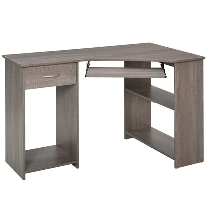 L-Shaped Corner Computer Desk w/ 2 Shelves Worktop Keyboard Tray Grey