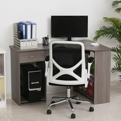 L-Shaped Corner Computer Desk w/ 2 Shelves Worktop Keyboard Tray Grey