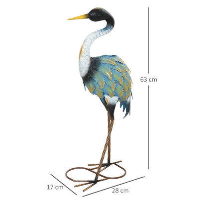 Heron Garden Statue, Metal Garden Gift with Stakes, Multi-Colour