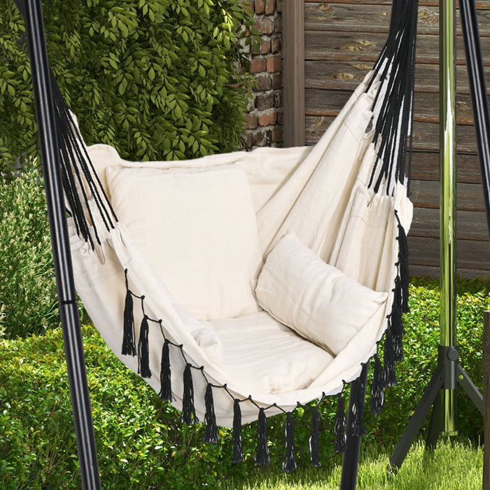 Hammock Chair with Stand, Hammock Swing Chair with Cushion, Cream White