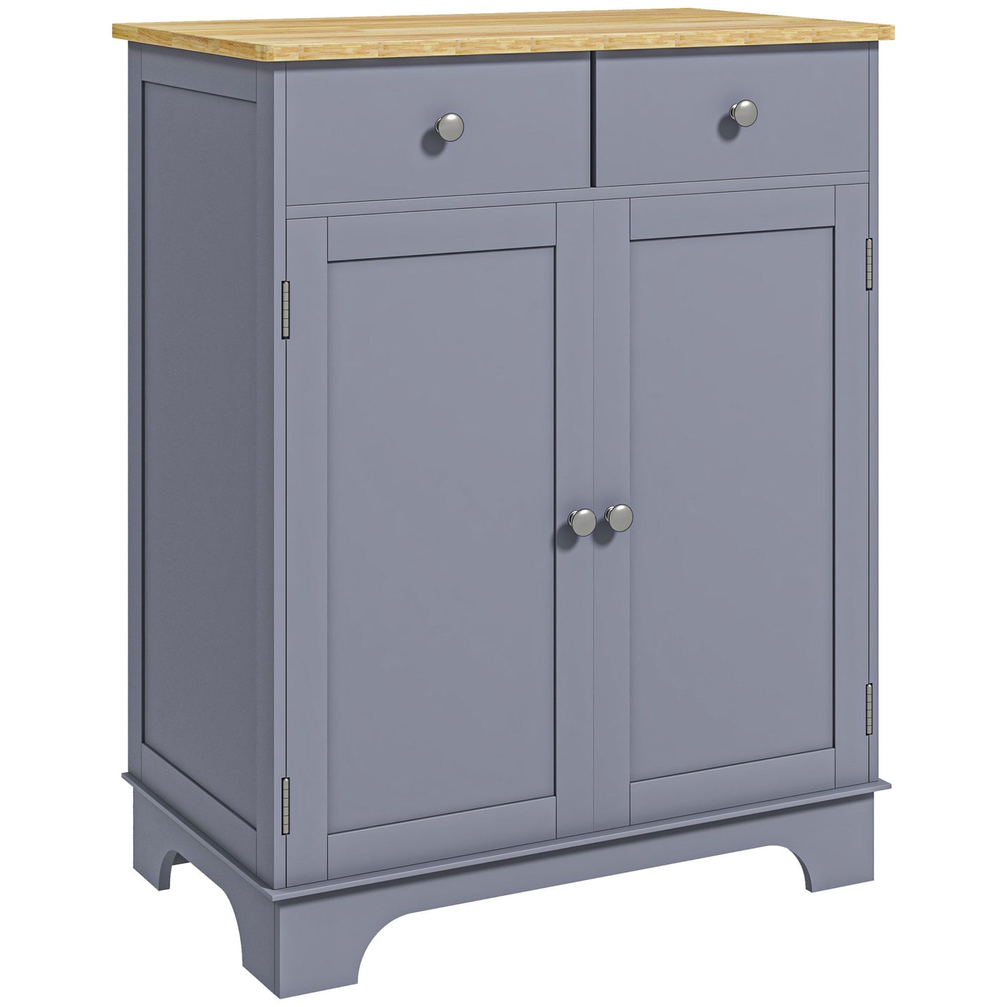 Kitchen Floor Cabinet Side Storage Cupboard Multi-Use Sideboard Table with Solid Wood Top, Adjustable Shelf, Drawer for Dining Room, Living Room, Hallway, Grey