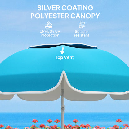Beach Umbrella, Adjustable Height & Tilt Portable Parasol, Blue