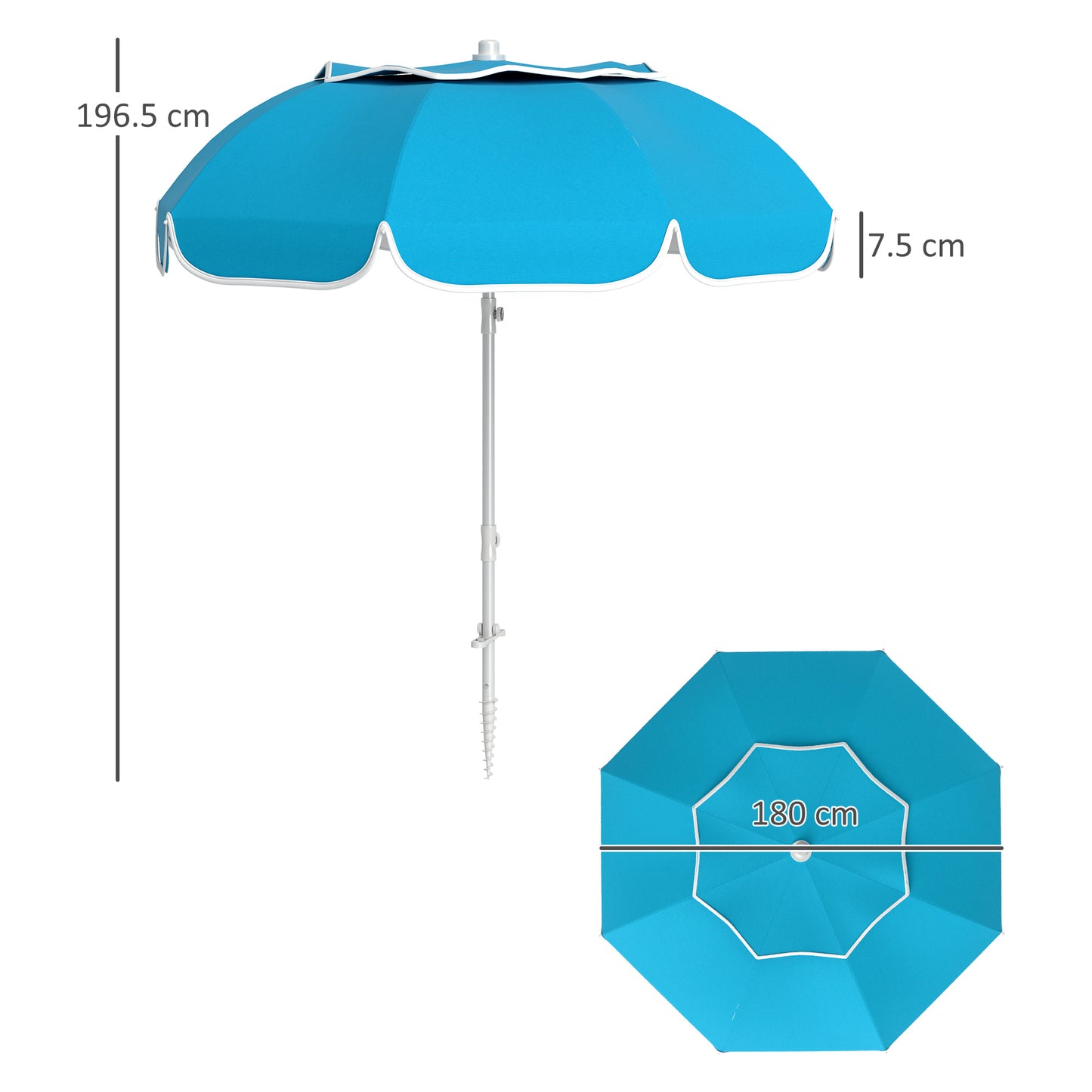 Beach Umbrella, Adjustable Height & Tilt Portable Parasol, Blue