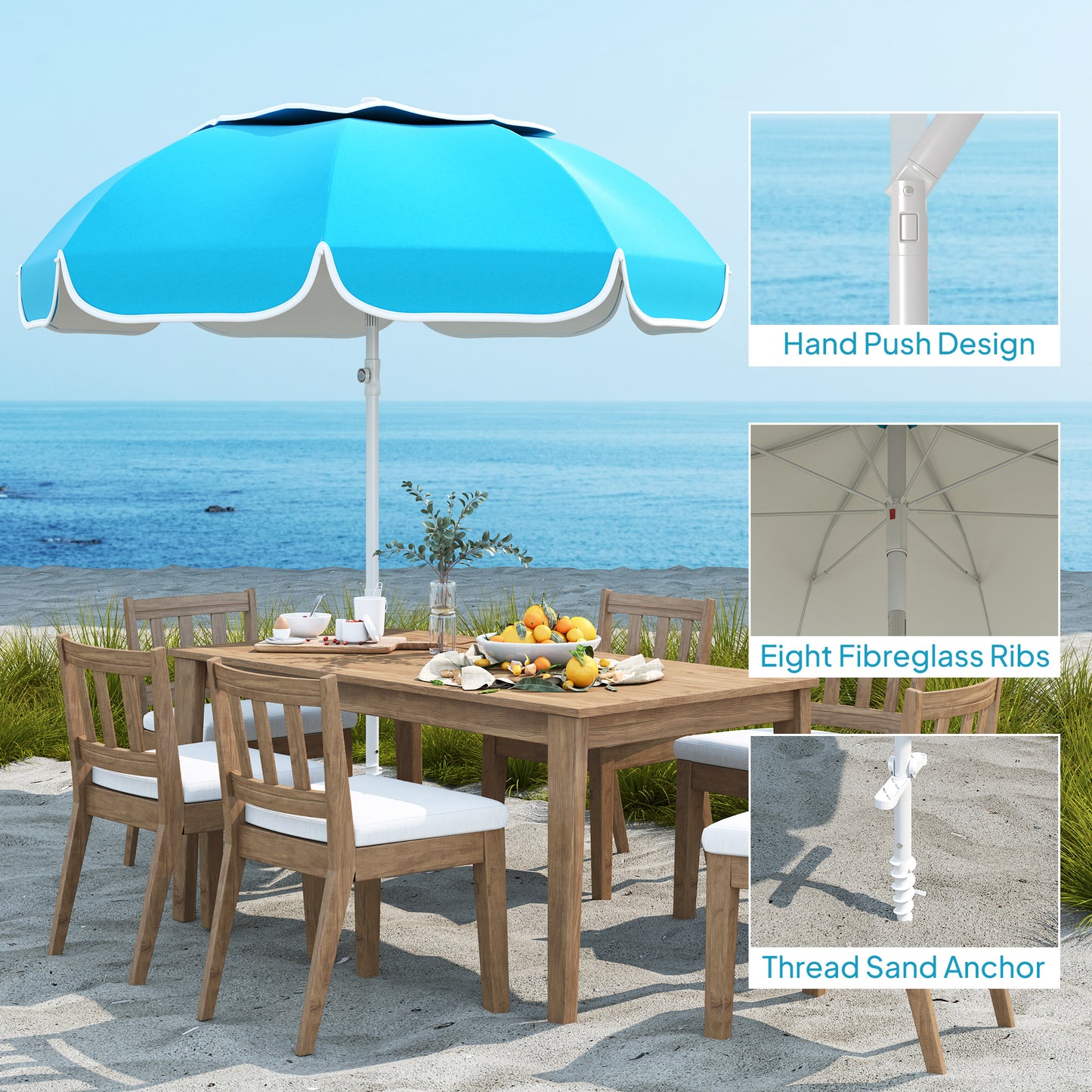 Beach Umbrella, Adjustable Height & Tilt Portable Parasol, Blue