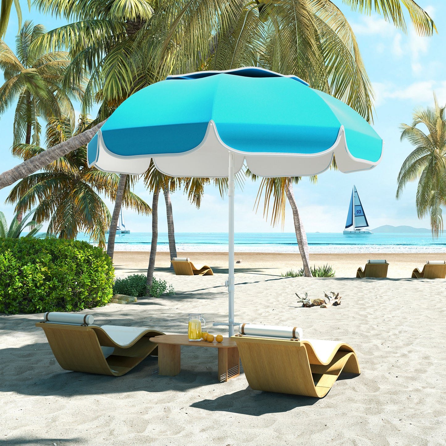 Beach Umbrella, Adjustable Height & Tilt Portable Parasol, Blue