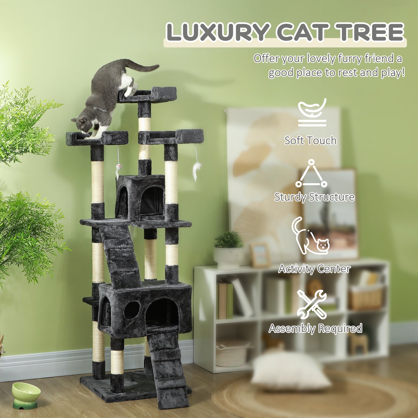 Cat Tree Scratcher Activity Centre, Scratching Post w/ Cat House, Bed