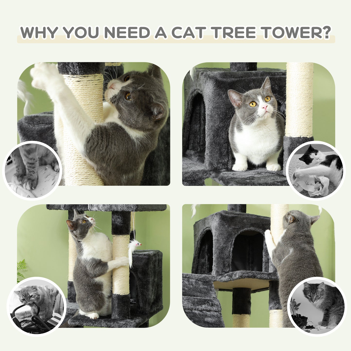 Cat Tree Scratcher Activity Centre, Scratching Post w/ Cat House, Bed