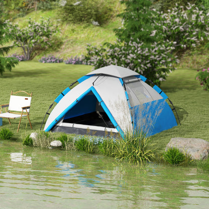 3-4 Man Camping Tent Portable with Bag, Quick Setup, Blue