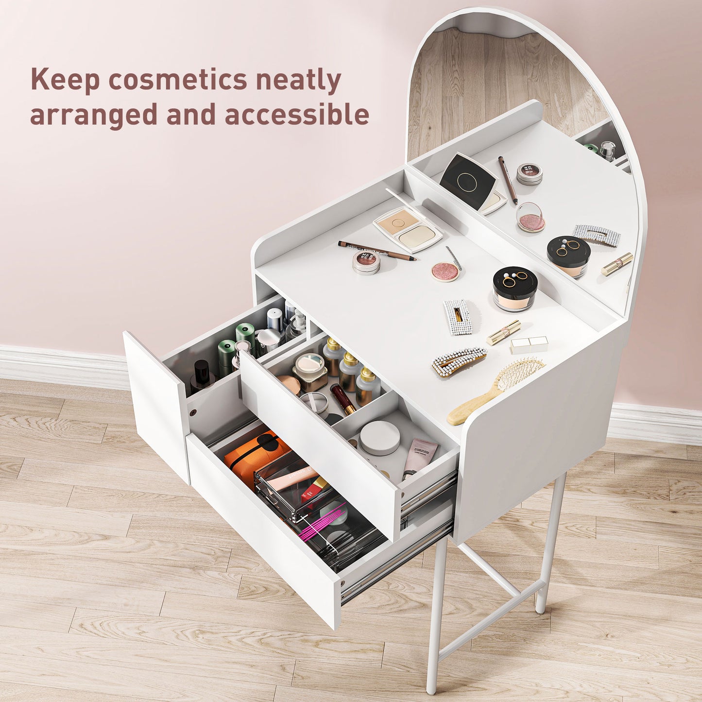 Makeup Vanity Table with Mirror Drawers Modern Dressing Table White