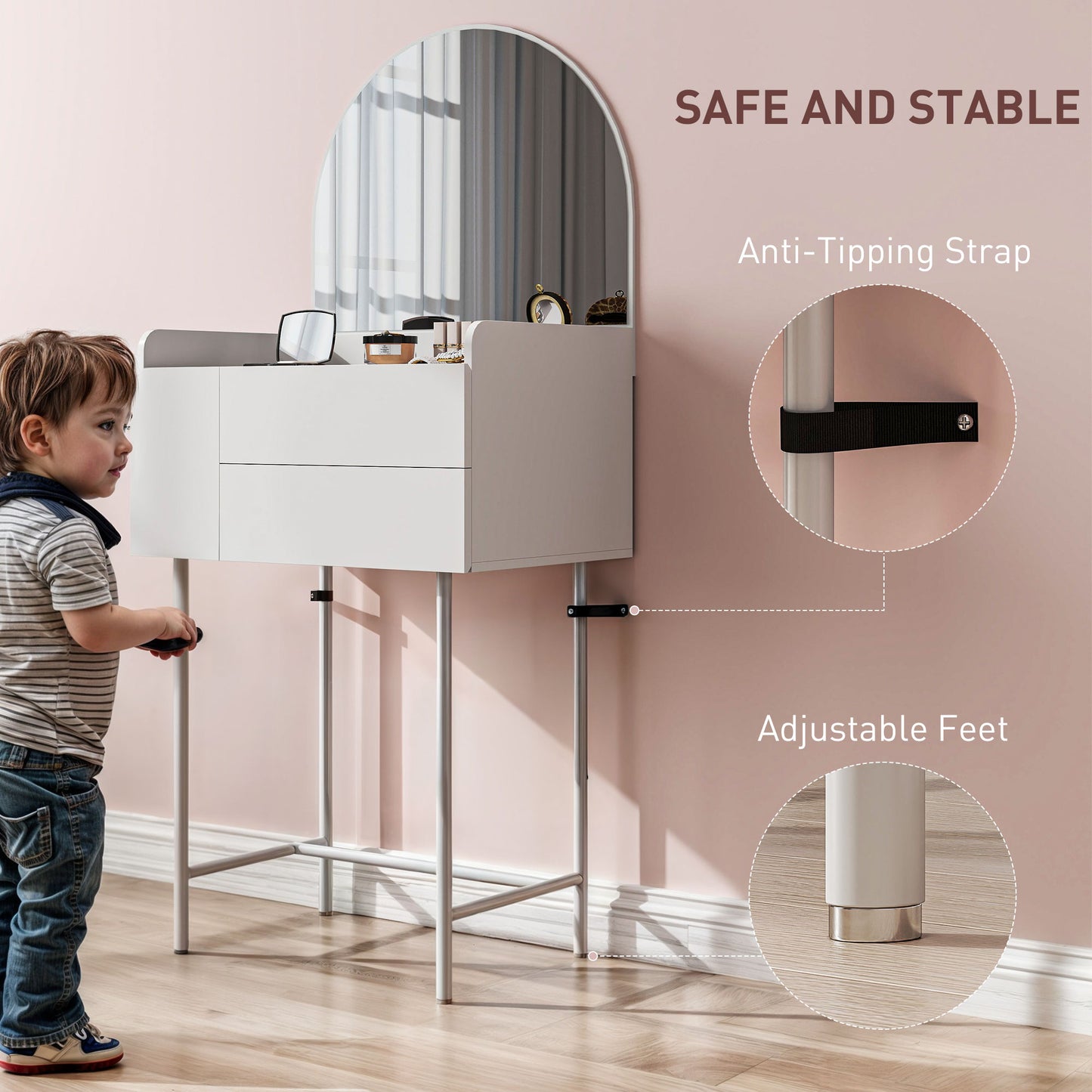 Makeup Vanity Table with Mirror Drawers Modern Dressing Table White