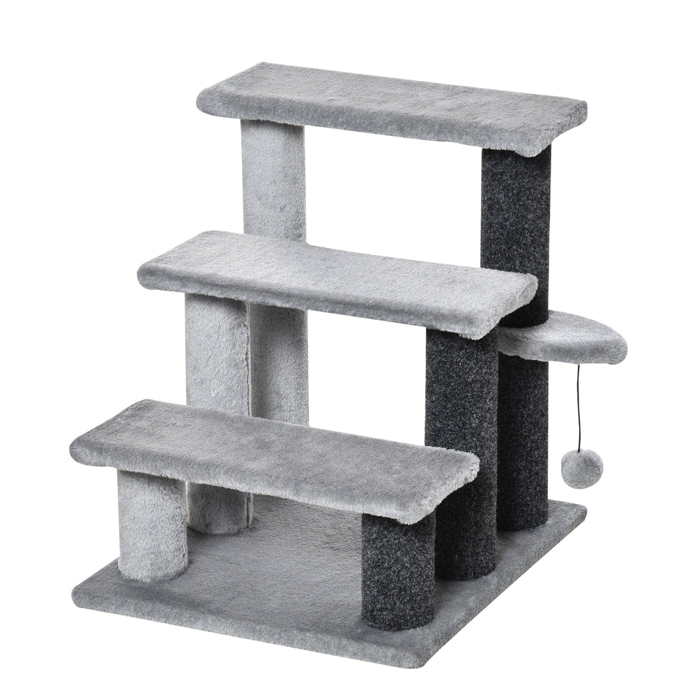 Pet Stairs with 3-step Stair, Scratching Posts, Platforms, Toy Ball