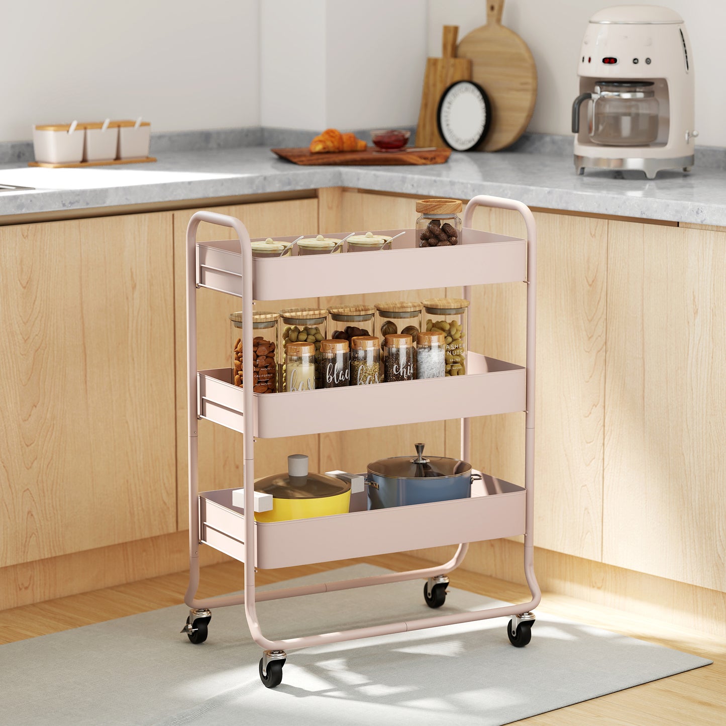 3-Tier Storage Trolley, Storage Cart with Mesh Backets, Wheels