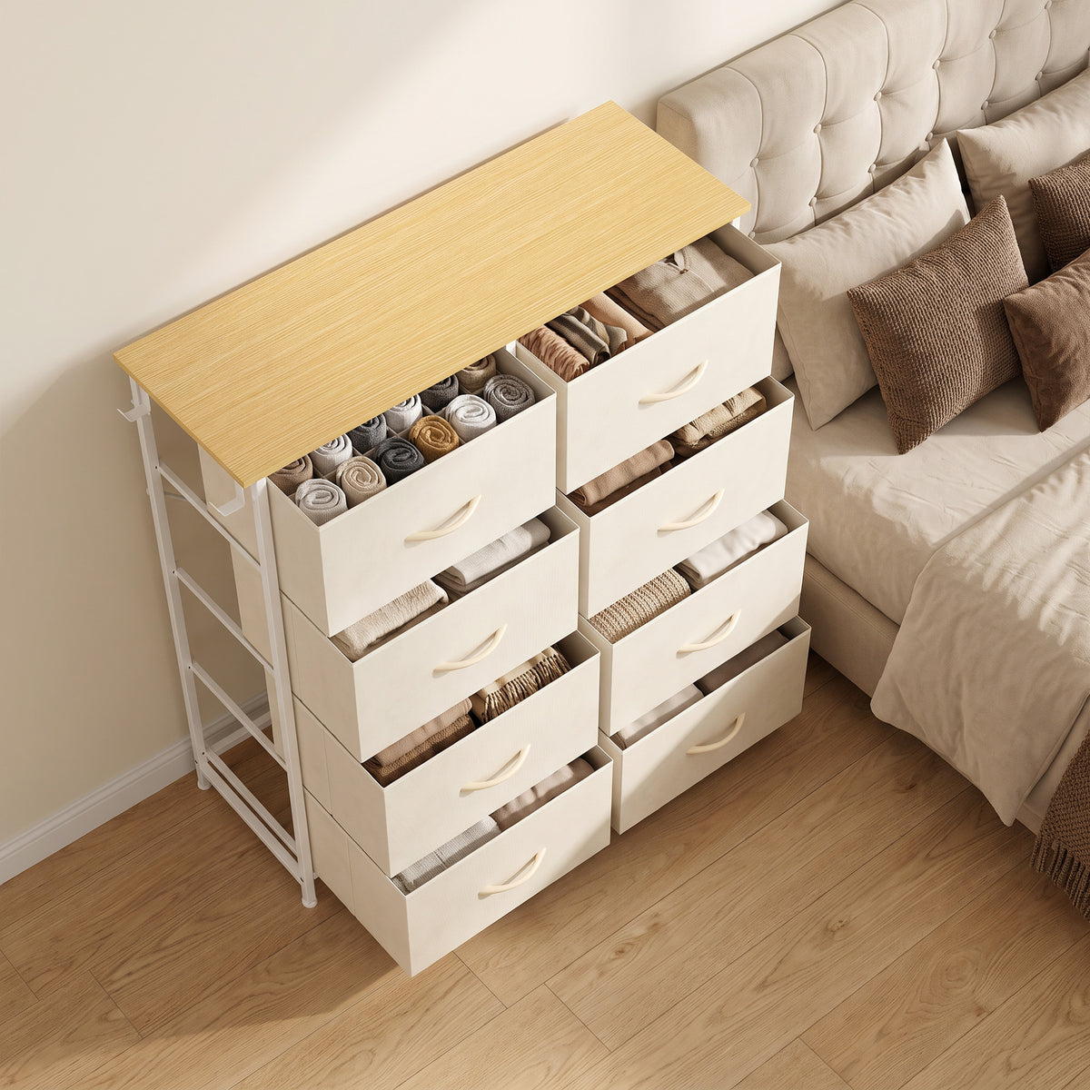Fabric Chest of Drawers, 8 Drawer Dresser for Bedroom, Beige
