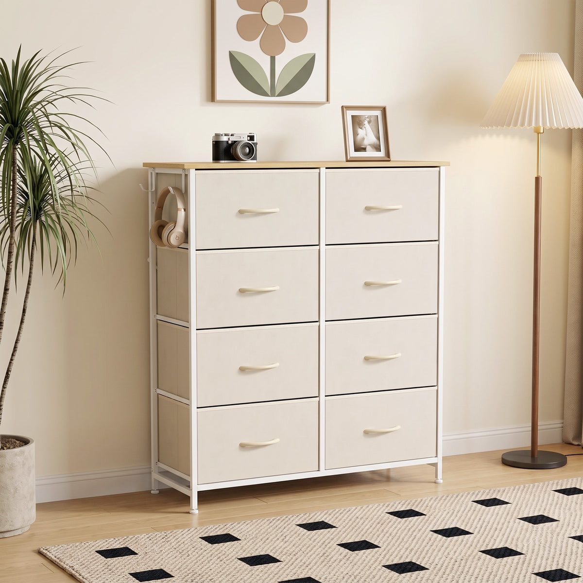 Fabric Chest of Drawers, 8 Drawer Dresser for Bedroom, Beige