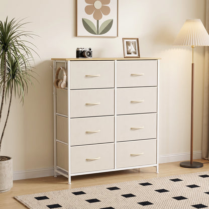Fabric Chest of Drawers, 8 Drawer Dresser for Bedroom, Beige