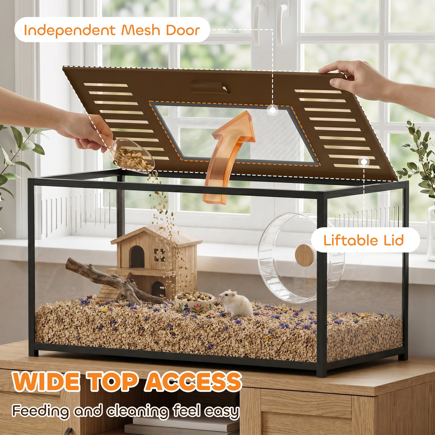 Large Hamster Cage, Chewproof Metal Rat Cage with Openable Top, Black