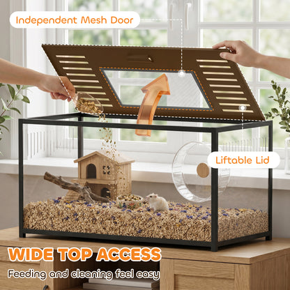 Large Hamster Cage, Chewproof Metal Rat Cage with Openable Top, Black