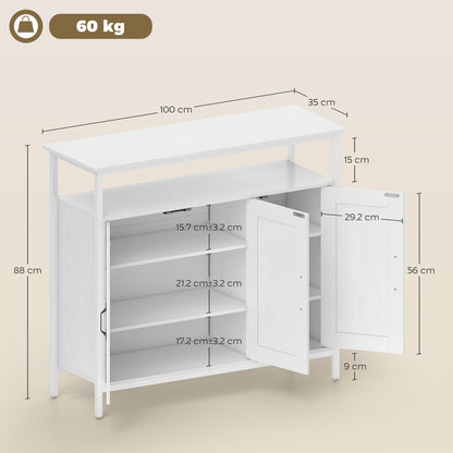 Industrial Kitchen Sideboard with Open Shelf & 2 Cabinets, White