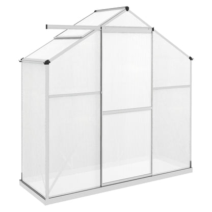 6 x 2.5ft Polycarbonate Greenhouse Walk-In Green House with Rain Gutter, Sliding Door, Window, Foundation, Silver