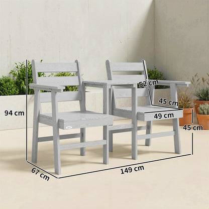 Garden Loveseat, Embossed Wood Jack and Jill Garden Seat, Grey