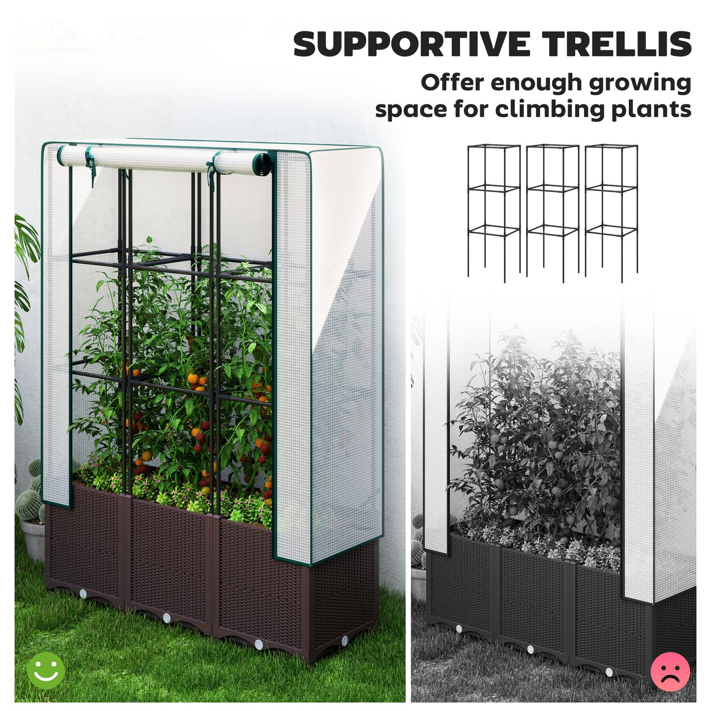 Plastic Vegetable Planter with Trellis, 120 x 40 x 140 cm