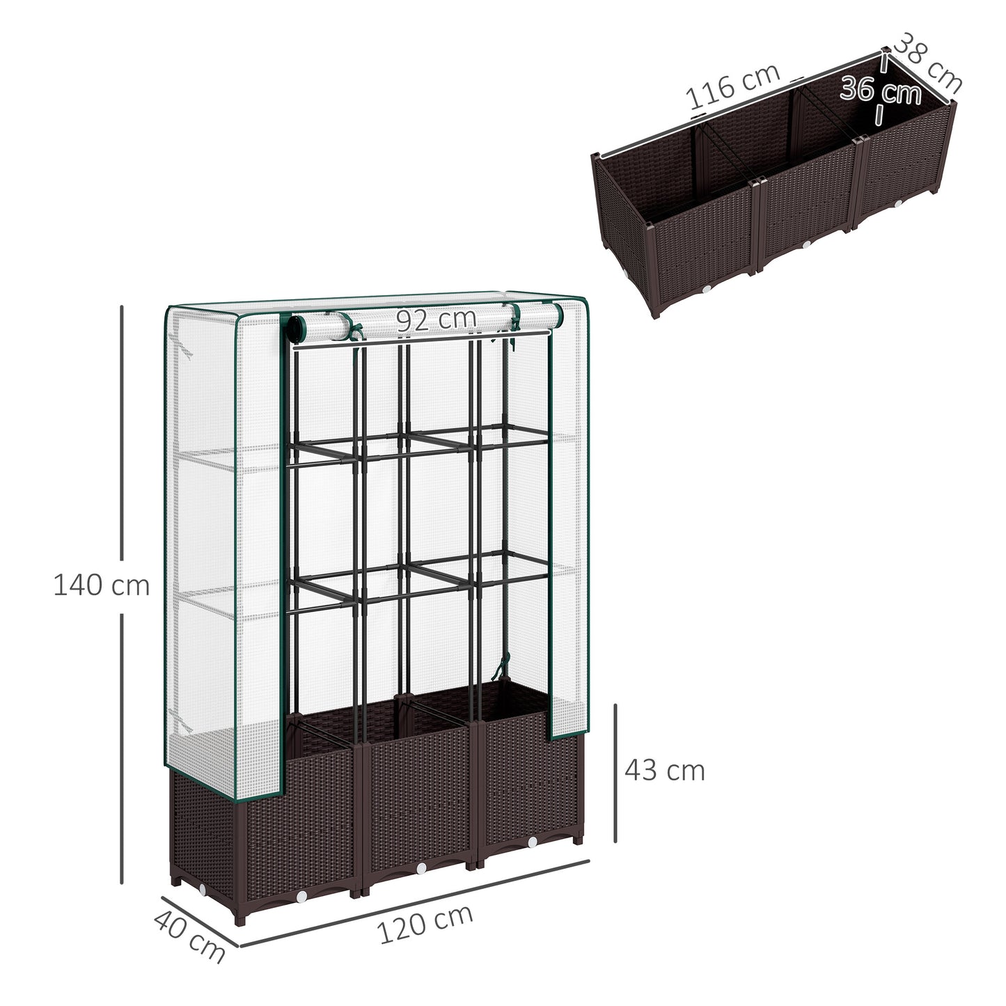 Plastic Vegetable Planter with Trellis, 120 x 40 x 140 cm