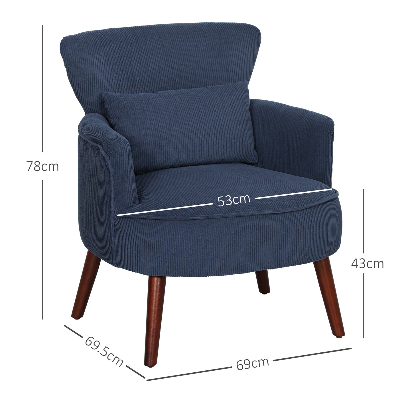 Armchair with Padded Seat and Backrest for Living Room, Blue