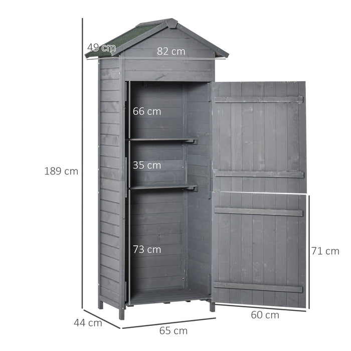 Wooden Garden Storage Shed Timber Tool Cabinet Organiser w/ Tilted-felt Roof, Shelves, Lockable Doors, 189 x 82 x 49 cm, Grey