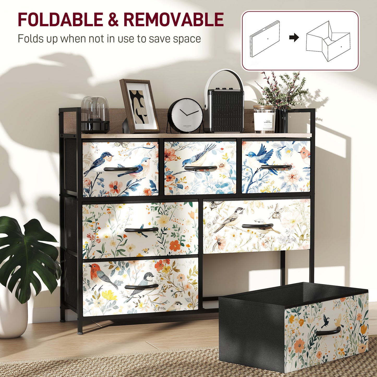 7-Drawer Chest of Drawers, Fabric Dresser, White