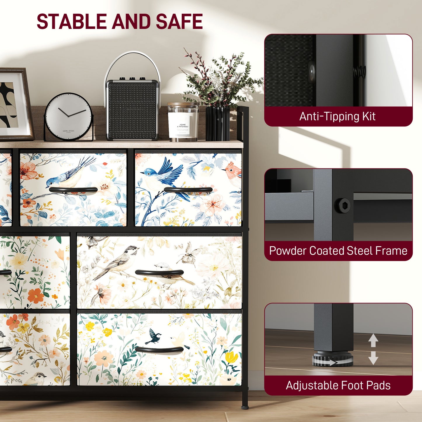 7-Drawer Chest of Drawers, Fabric Dresser, White