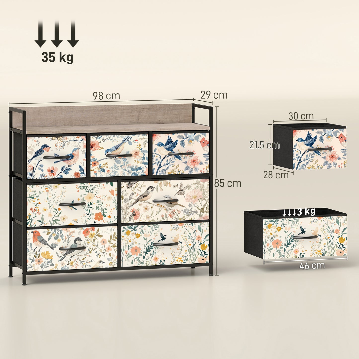 7-Drawer Chest of Drawers, Fabric Dresser, White