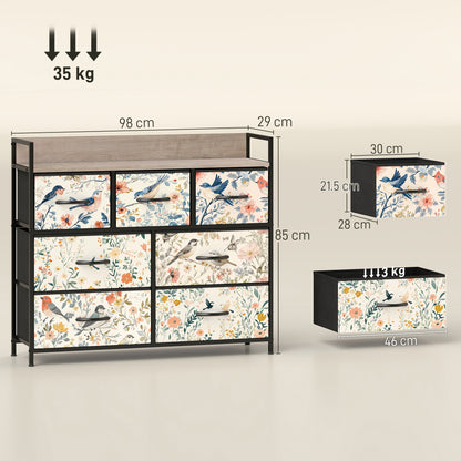 7-Drawer Chest of Drawers, Fabric Dresser, White