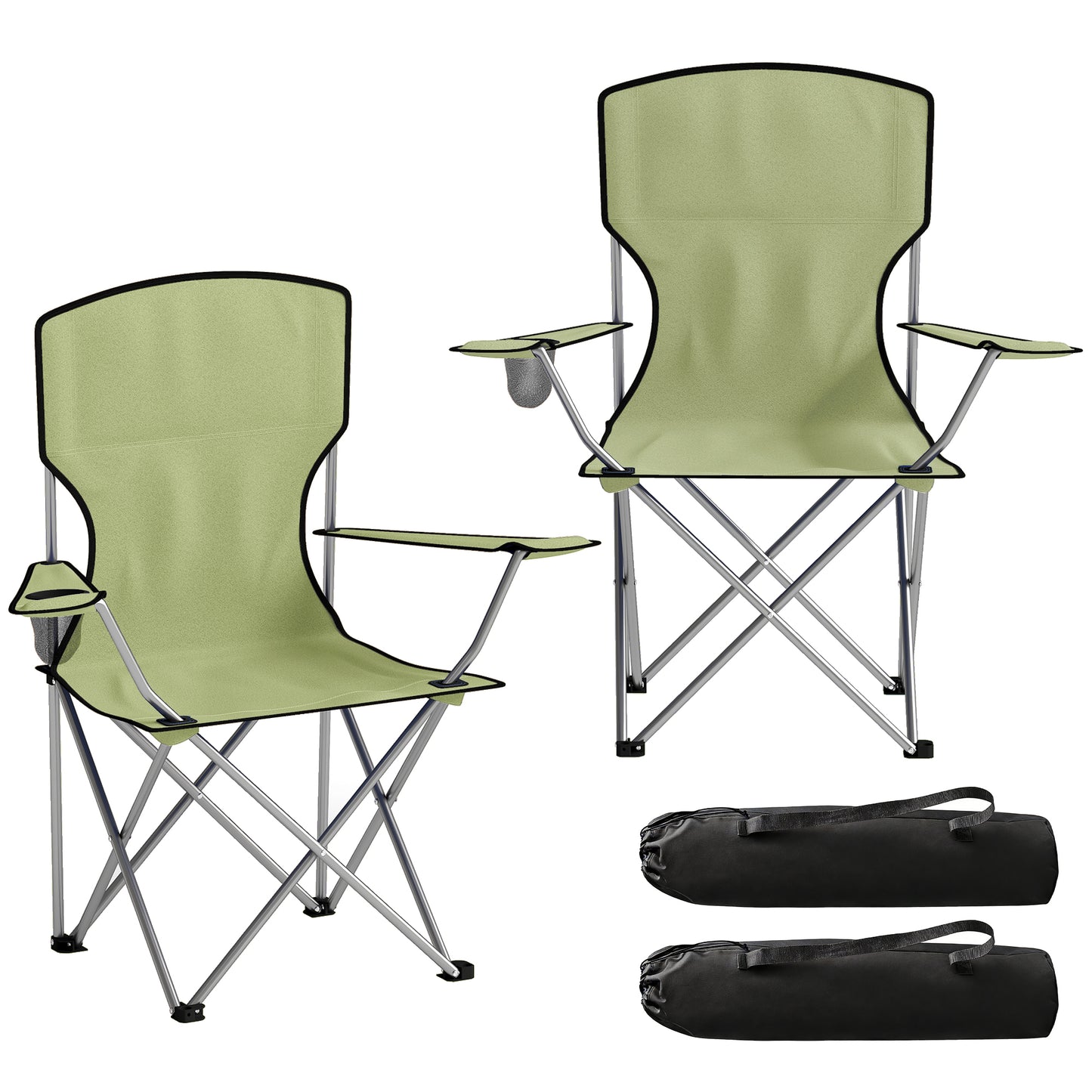 Camping Chair Set of 2 Portable Folding Green