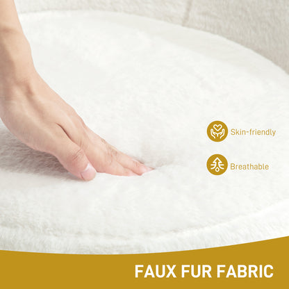 Faux Fur Comfy Chair with Golden Metal Legs, Non-Slip Footpad, White
