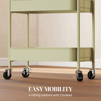 3 Tier Rolling Utility Cart with 3 Mesh Basket, Green