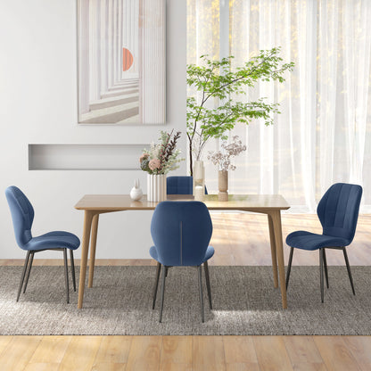 Modern Style Kitchen Chairs Set of 4 with Flannel Upholstered, Dark Blue