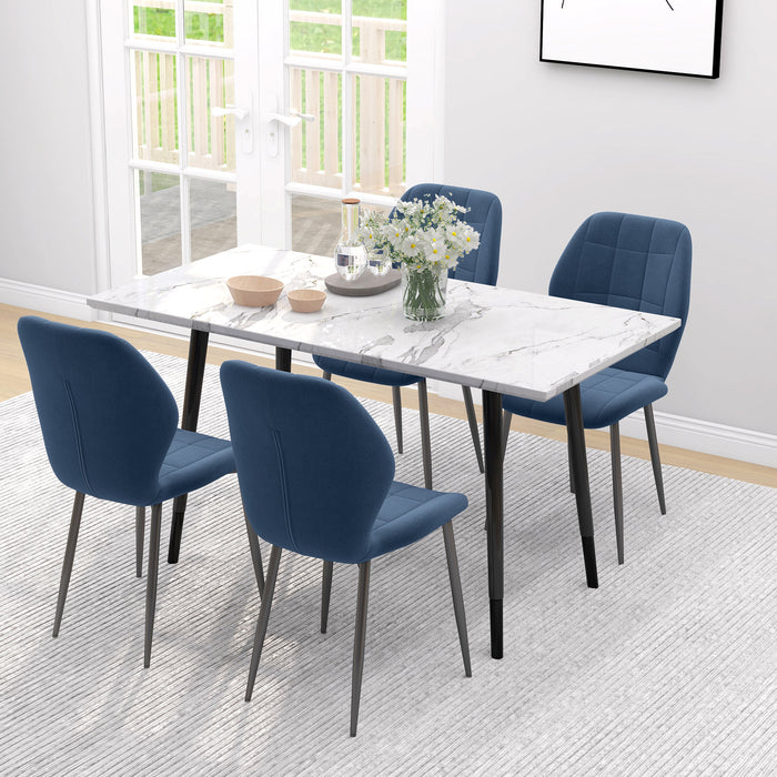 Modern Style Kitchen Chairs Set of 4 with Flannel Upholstered, Dark Blue