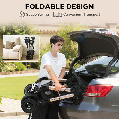 2-in-1 Mobility Walker with Seat, Foldable Rollator with Footrests